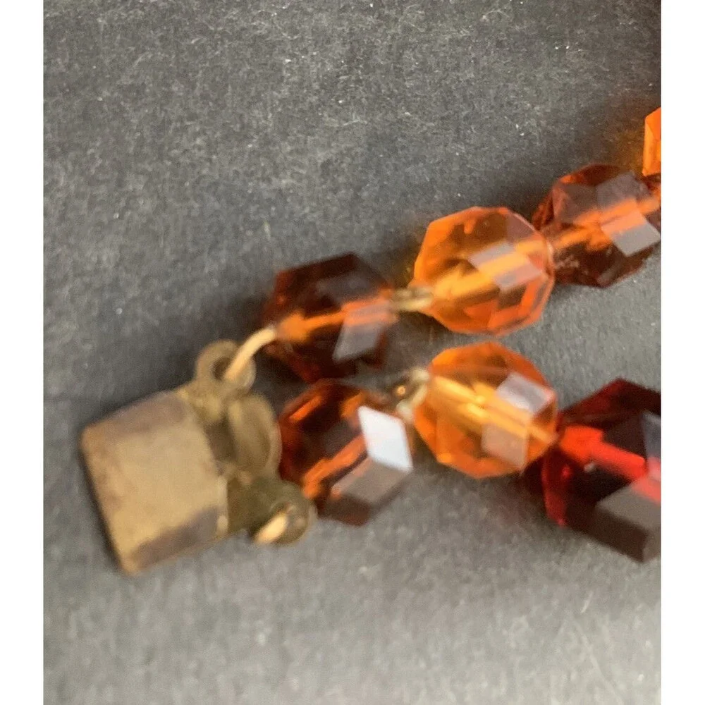 West Germany Orange Amber Fall Tone Double Strand Glass Crystal Bead Necklace - Picture 5 of 6